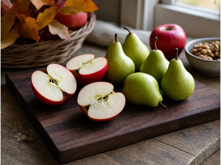La frutta di ottobre: mele, pere, cachi, uva e castagne