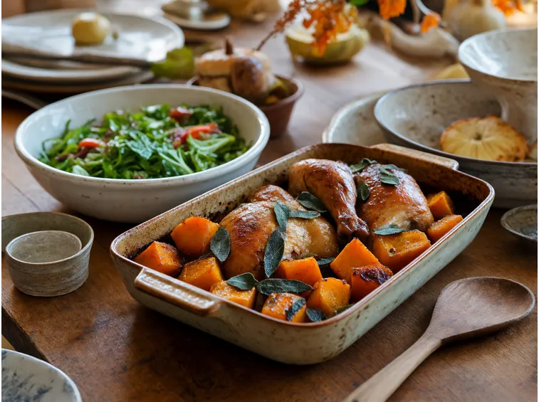 Come servire e conservare il pollo con zucca e salvia